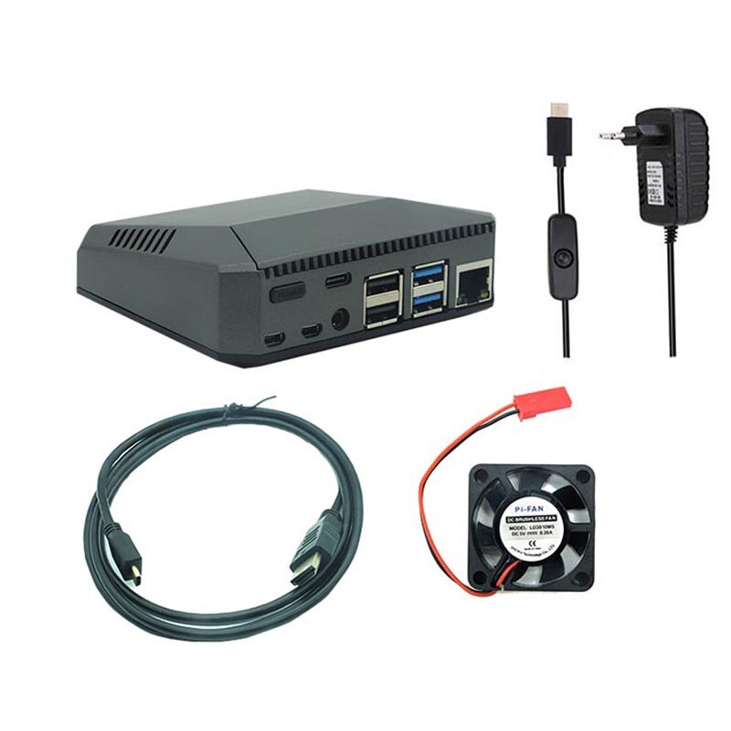 Raspberry Pi 4 Model B Case Aluminum Metal ABS Box Shell with Power Switch + Cooling Fan + Heat Sinks+Power for Raspberry Pi 4: Blue