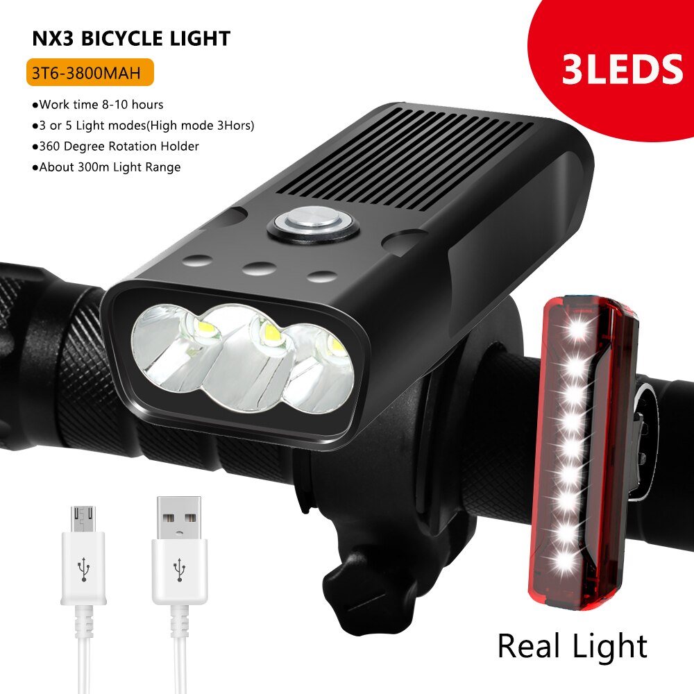 Trlife tehokas 6 t 6 polkupyörän valo usb ladattava 5000 lumenia kirkkain pyörän valo mtb taskulamppu etulamppu virtapankina: 3 t 6 10 tunnin setti