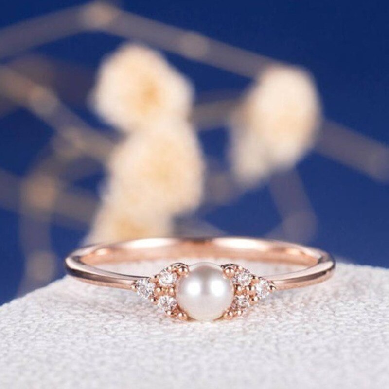 Simple 925 Sterling Silver White Rose Gold Peal Clear Cubic Zirconia Crystal Jewelry For Women Female Finger Rings