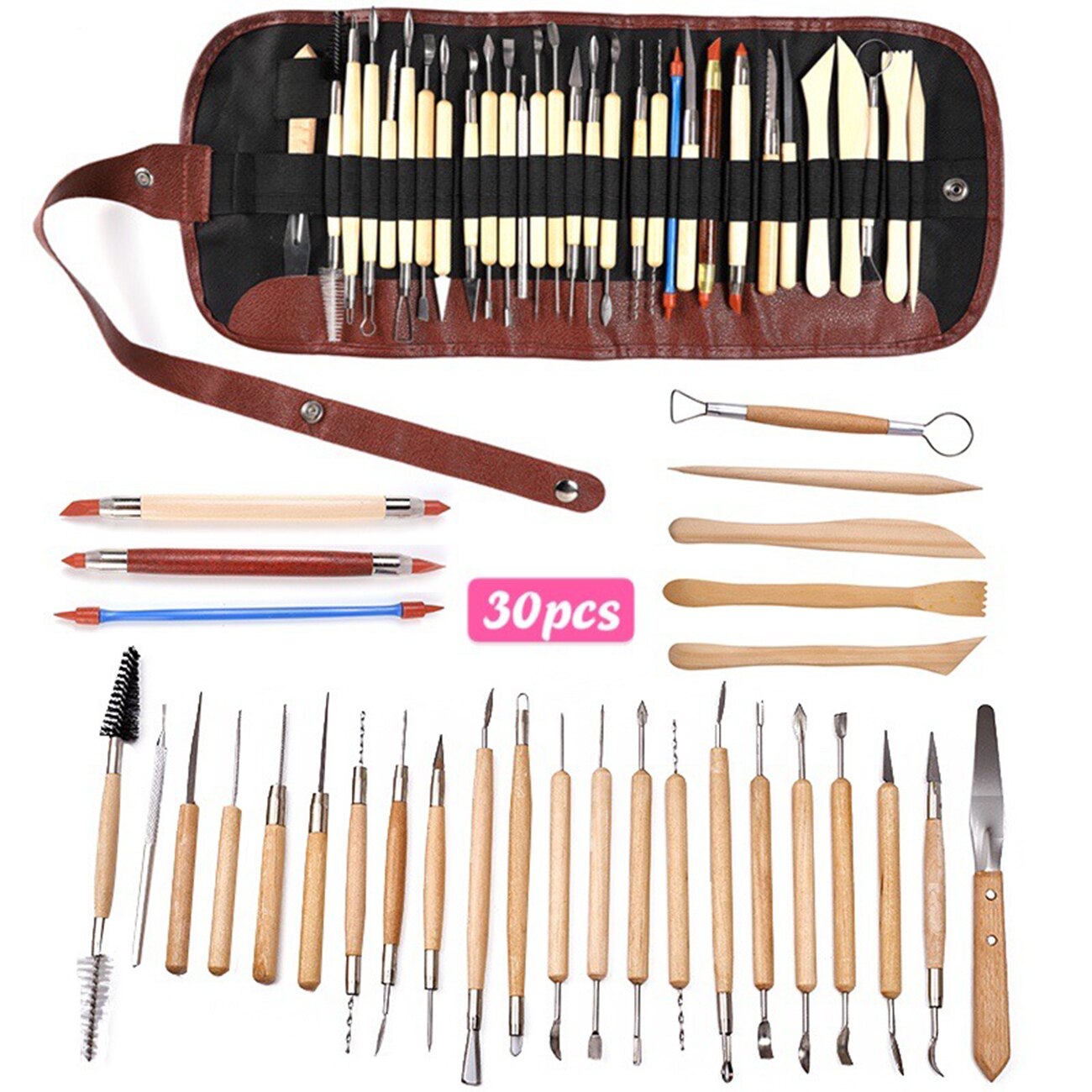 30pcs Tools For Ceramics Clay Sculpture Tools Polymer Shapers Craft Sculpting Pottery Modeling Carved Craft Smoothing Wax Kit: Default Title