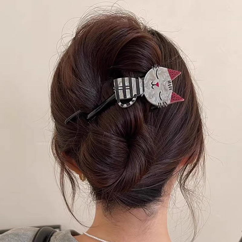 Bonita pinza de pelo acrílica con de gato de dibujos animados para mujeres y niñas, soporte para cabello largo, pasador, horquilla, accesorios de para el cabello