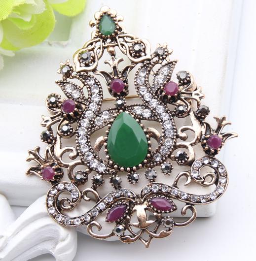 Romantic Flower Morocco Brooch Gold Color Rhinestone Women Brooches Lapel Hijab Scarf Pins Ladies Wedding Party Festival: 004
