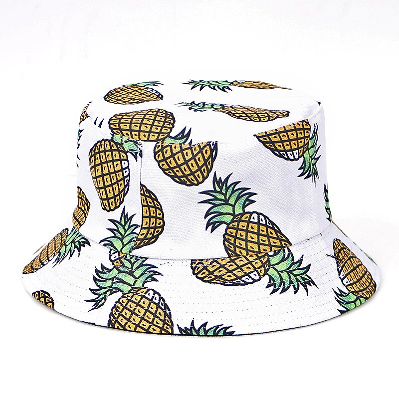 Panama bucket hat mænd kvinder sommer bucket cap ananas banan print fisker hat bob hip hop gorros vendbar fiskeri hat: Hvid