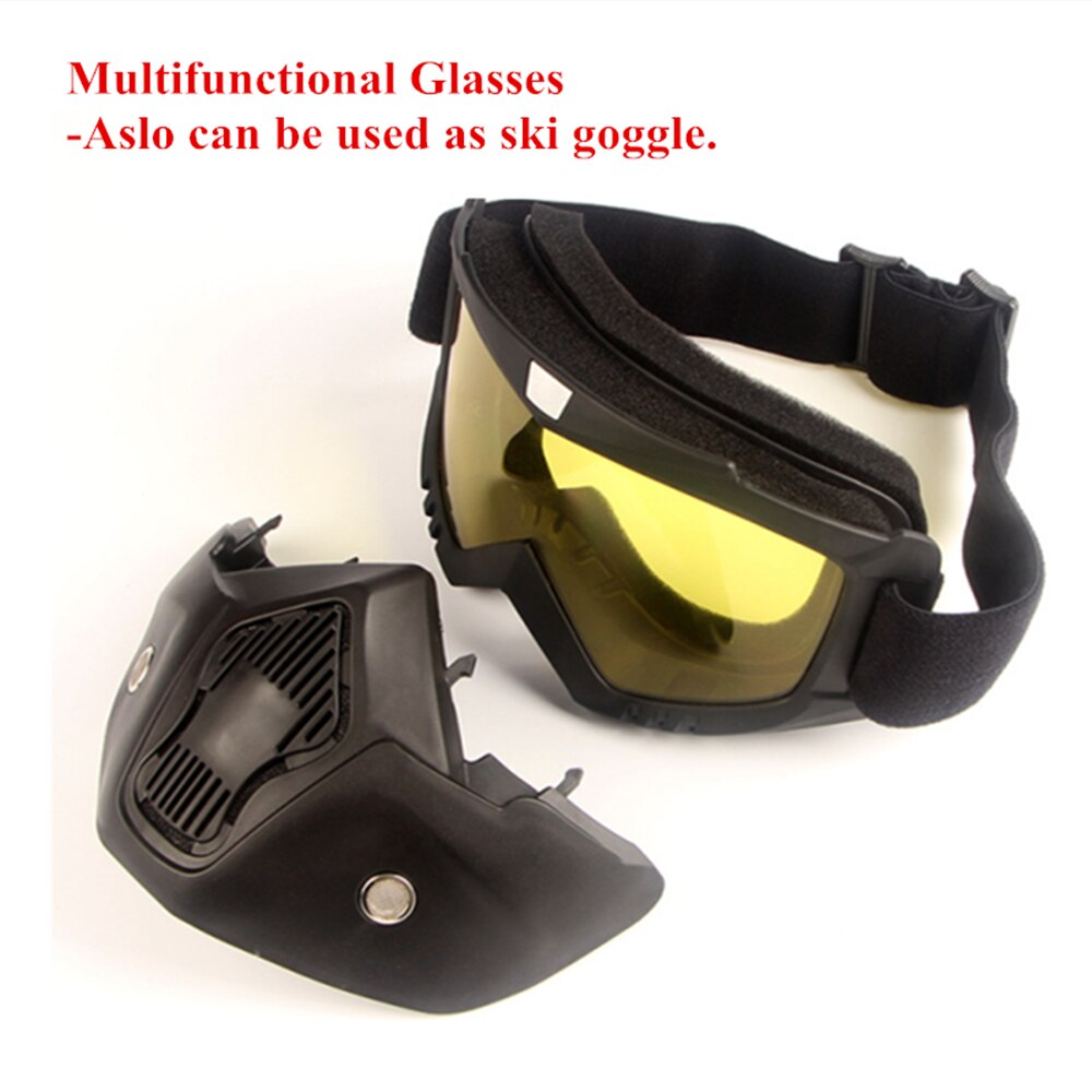 Motorcykel briller motocross beskyttelsesbriller aftagelige ansigtsbriller gear briller beskyttelsesbriller maske med mundfilter til motorcykelhjelm