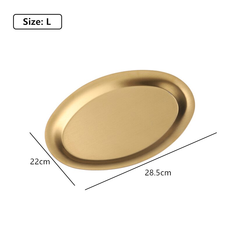 304 Stainless Steel Oval Golden Grill Plates Shallow Flat Bowls Fish Dish Food Dessert Tray: Gold L