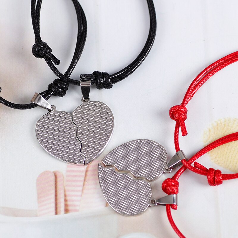 2-piece Best Friend Bracelet Pink Heart Pendant Friendship Bracelets Jewelry Multi-color Optional Leather