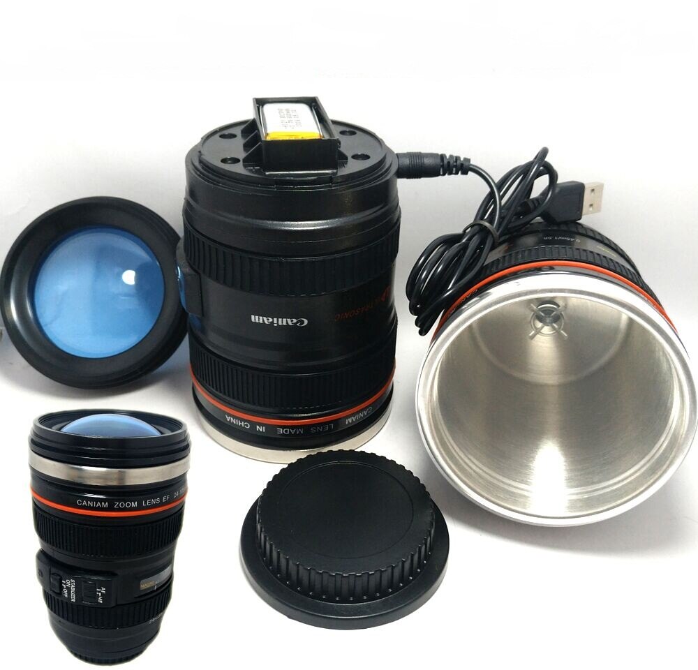 Camera Lens Shape self stirring Coffee Cup Tea Travel Mug Stainless Steel Vacuum Flasks Can be charged