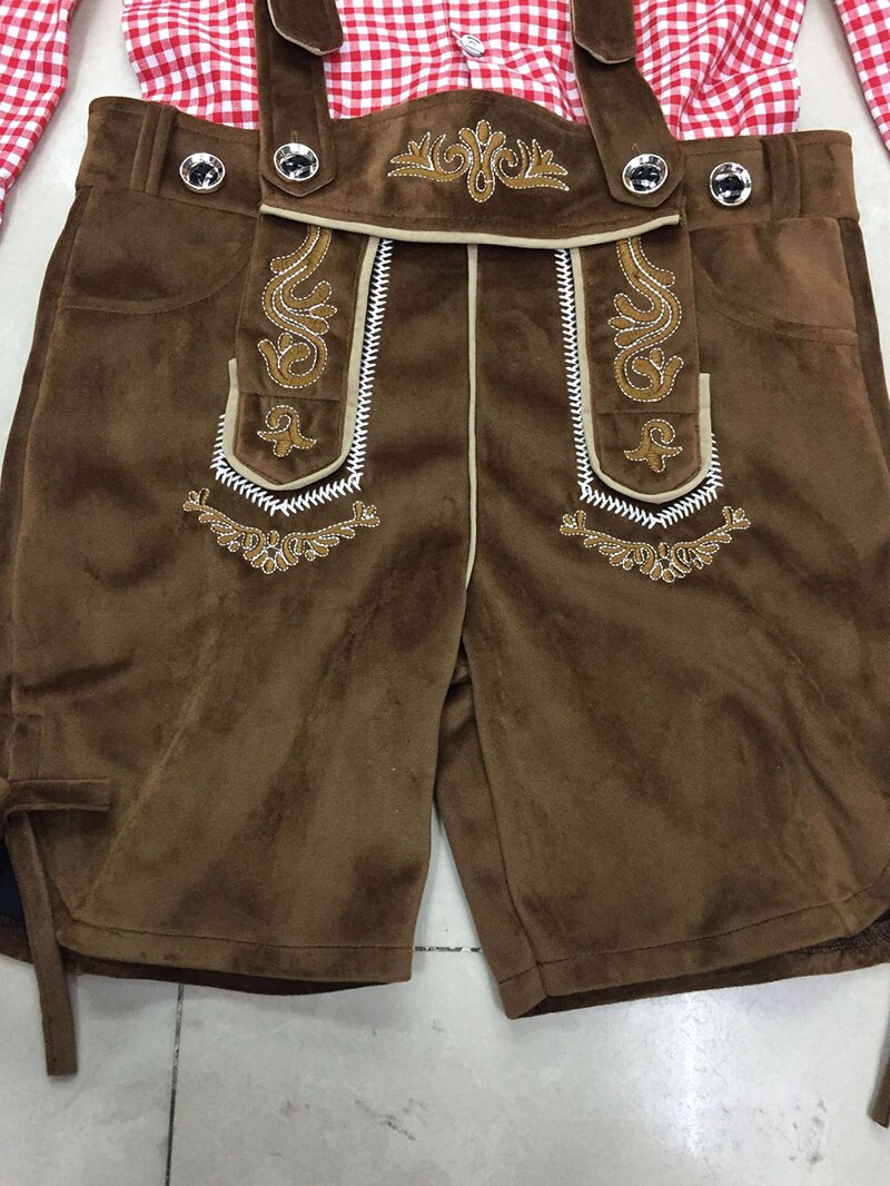 Poikien oktoberfest khaki nahkahousut henkselit ruudullinen toppi paita lasten shortsit housut setti baijerilainen asu nuorille lapsille 5-12t