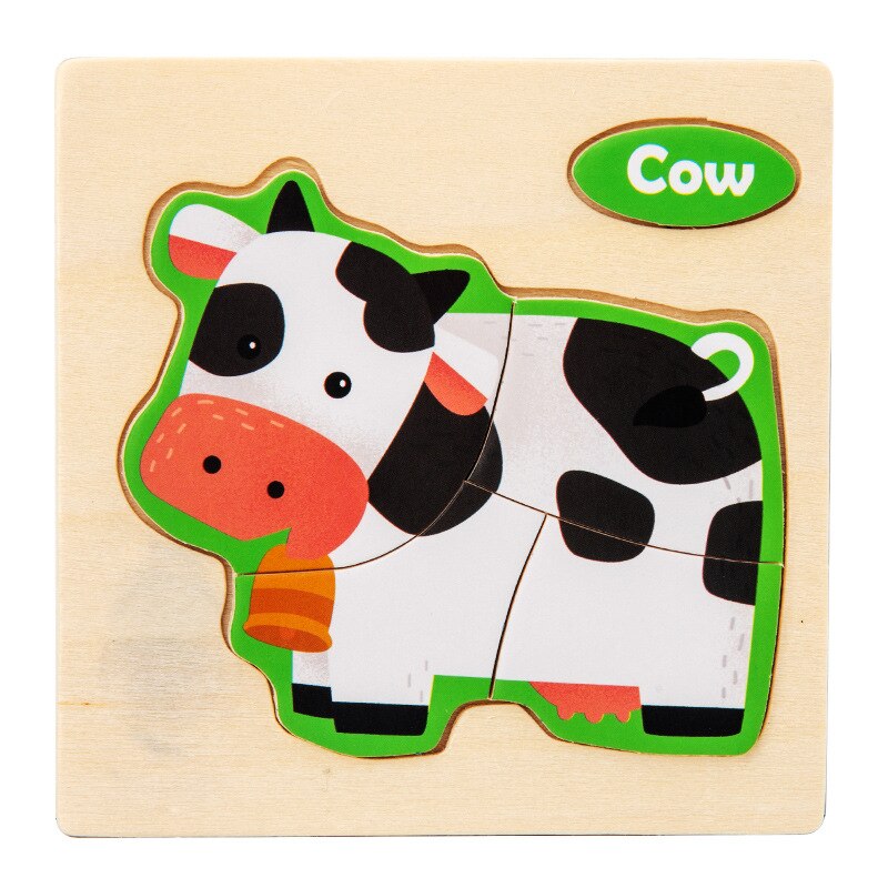 Cartoon Wooden Puzzle Children Animal/ Vehicle Jigsaw Toys 2-6 Year Baby Early Educational for Kids Game Fun Play: Cow