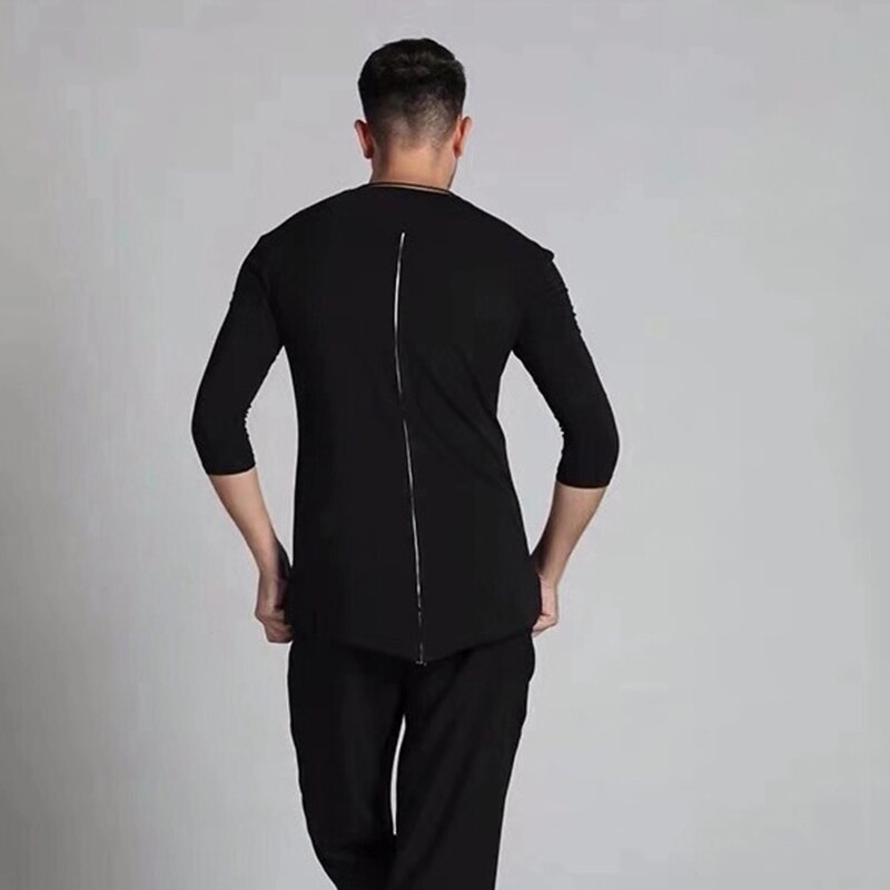 Zwarte Latin Dance Kleding Mannen Praktijk Kleding T-shirt Voor Mannelijke Charleston Kostuum Salsa Ballroom Competition Dans Tops BI422