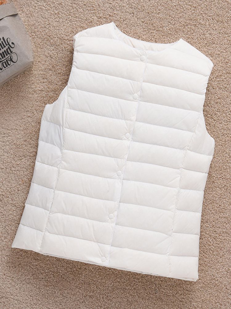 0-10℃ Women Puffer Vest Coat Autumn Winter Duck Down Thin Jackets Ultra Light Collar Reversible Sleeveless Waistcoat: XXXL / WHITE