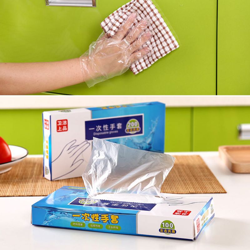 200Stck/100Stck Kunststoff Große Einweg Polyethylen Klar Handschuhe Lebensmittel Umgang Kochen Reinigung Küche Restaurant BBQ Zubehör
