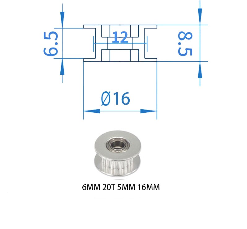 GT2 koła koło rozrządu 16-zębów 20-zęby z 3mm lub 5mm otwór z łożyskami do 3D części drukarki pasek rozrządu 6mm 10mm: 6MM 20T 5MM 16MM
