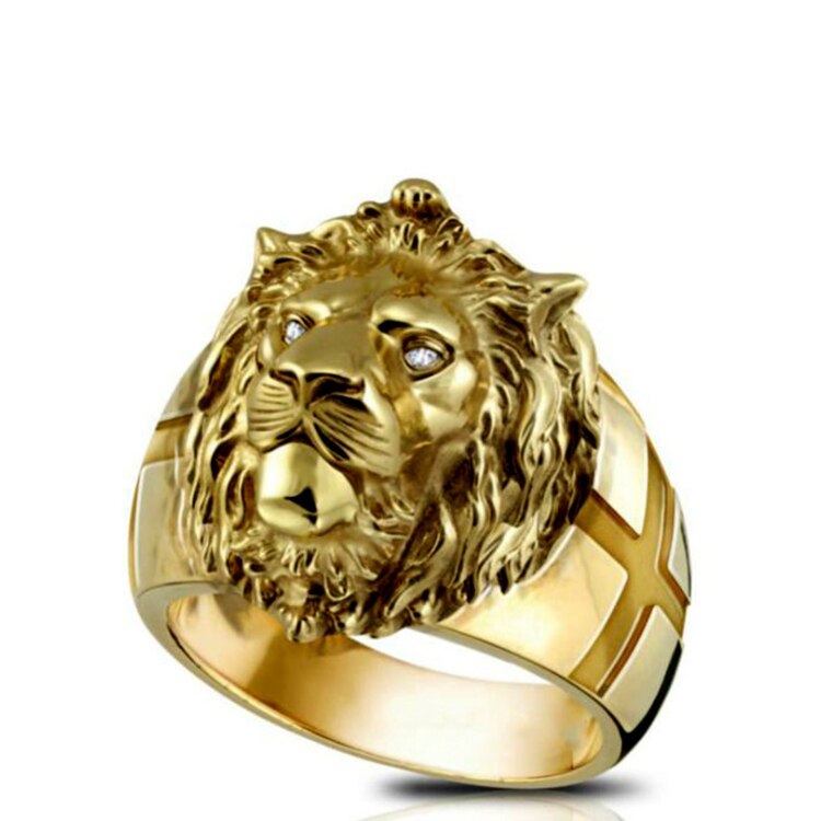 Gyldne løvehovedringe rustfrit stål sejt drengeband jubilæumsfest venner løve ring dominerende mænds ring: 8