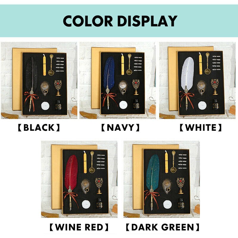 Vintage Antique Feather Quill Pen Set Dip Pen Fountain Pen Collectibles Dip Pen Writing Ink Set Stationery Box