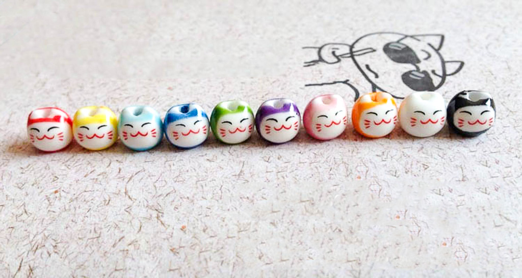 Cuentas de gato de la suerte para pulsera, Material de joyería hecho a mano, accesorios de cerámica pintados a mano, , número 9, 10 Uds., TMT07