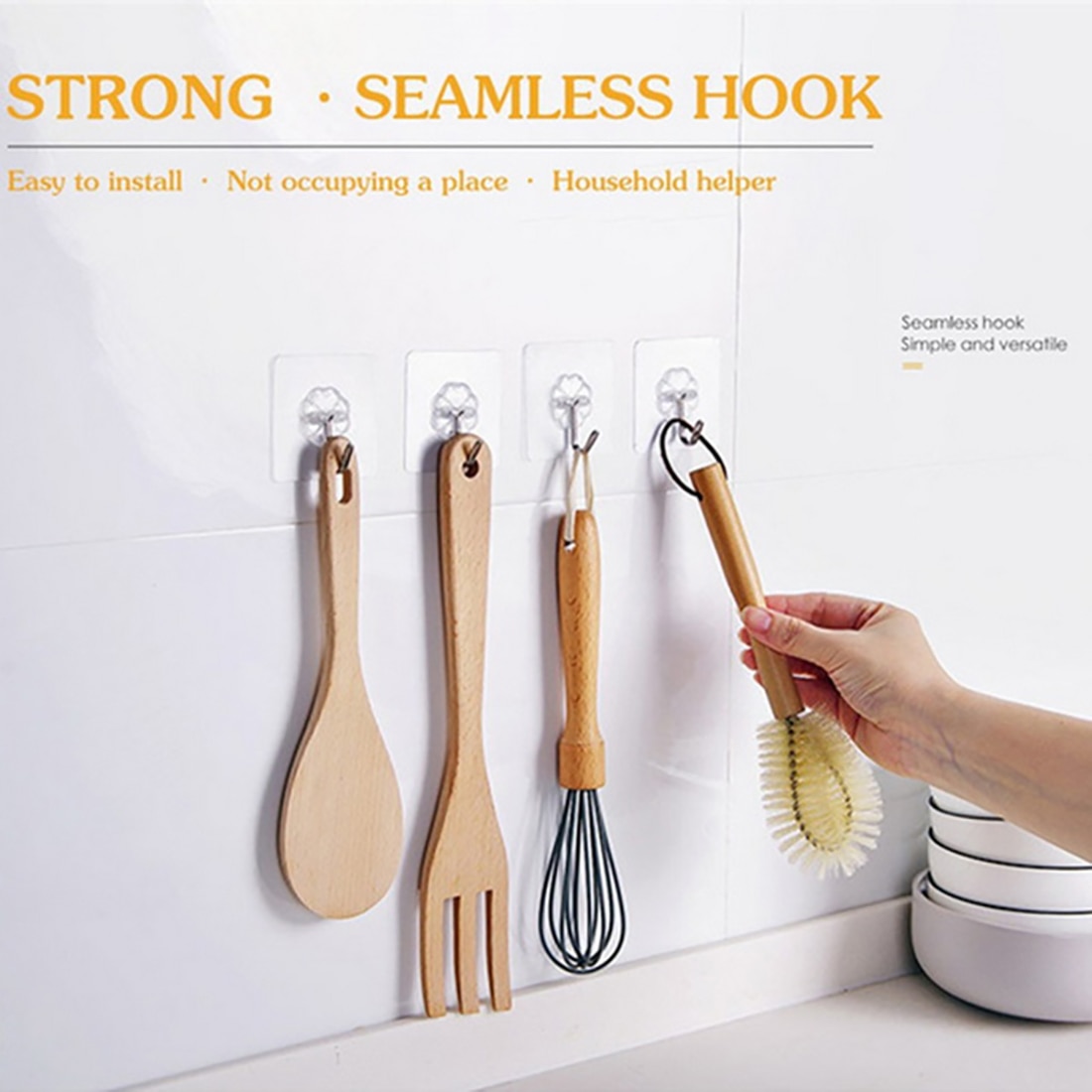 20/10 Pcs Hooks Transparent Adhesive Door Wall Hangers Strong Self Hooks Suction Rack Cup Sucker Heavy Load For Kitchen Bathroom