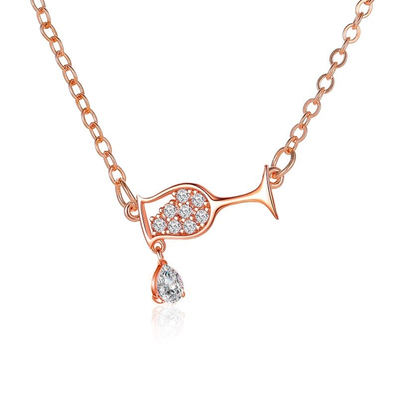 Collar de copa y vino de oro rosa para chica, Gargantilla de 3 colores, el mejor ,: Rose Gold- 1670
