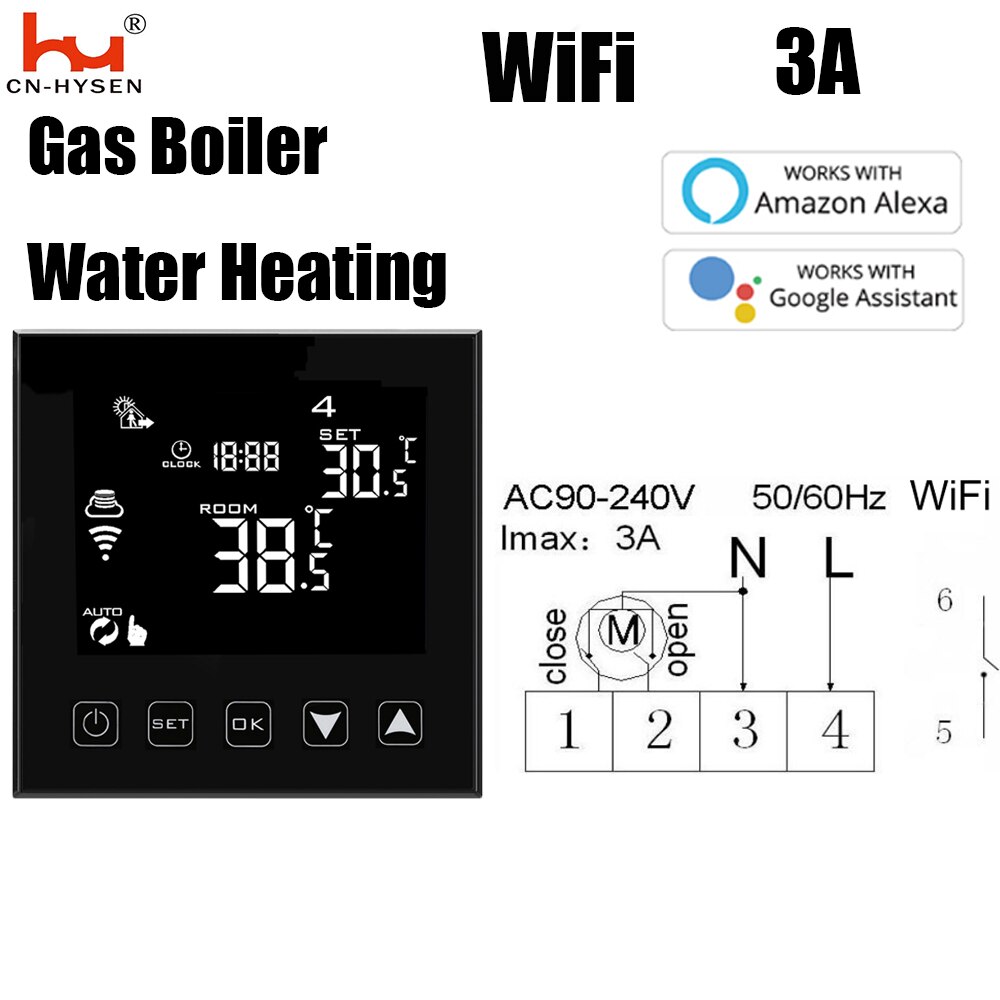 WiFi Smart Thermostat Control Water Valve, for Water Heating, Electric Heat Actuator, 7 Days Programmable Digital Thermostat: 3A WiFi Black