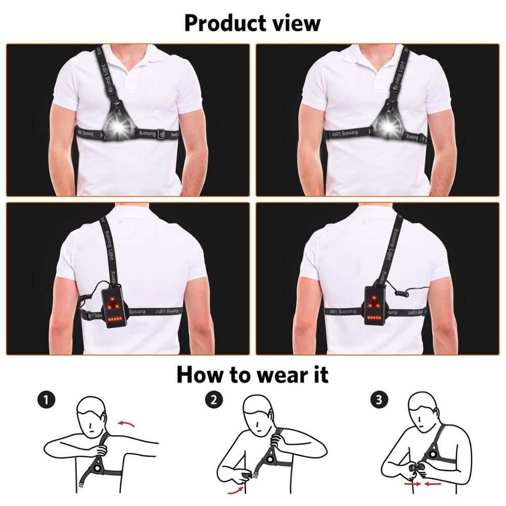 Waterproof Outdoor Sport Running Lights LED Night Cycling Flashlight Warning Bike Light USB Chest Lamp Walking Night Jogging