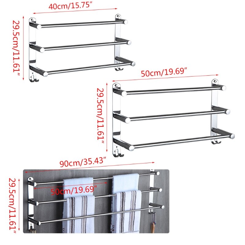 Toallero extensible de acero inoxidable ajustable, estante de baño flexible de 3 niveles, soporte de pared para colgar toallas de mano