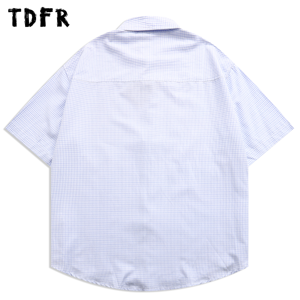 Small Plaid Short Sleeve Shirt Mens Summer Casual Loose Half-Sleeve Lapel Shirts Men