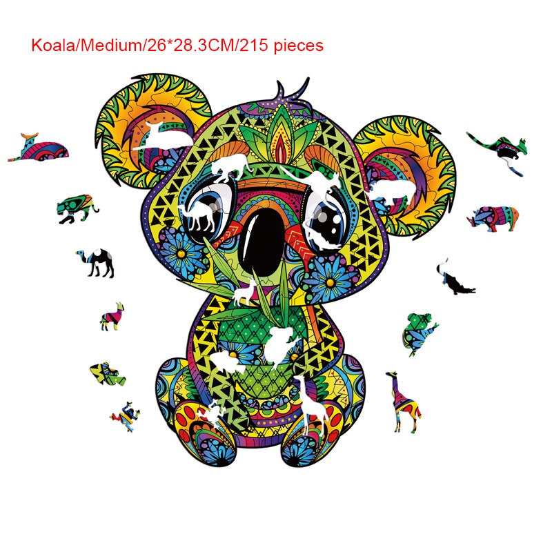 5 styles en bois dessin animé bricolage Lion Koala tigre marmotte Dragon jouet maison Puzzle pièces de Puzzle Photo murale Photo papier peint: B2