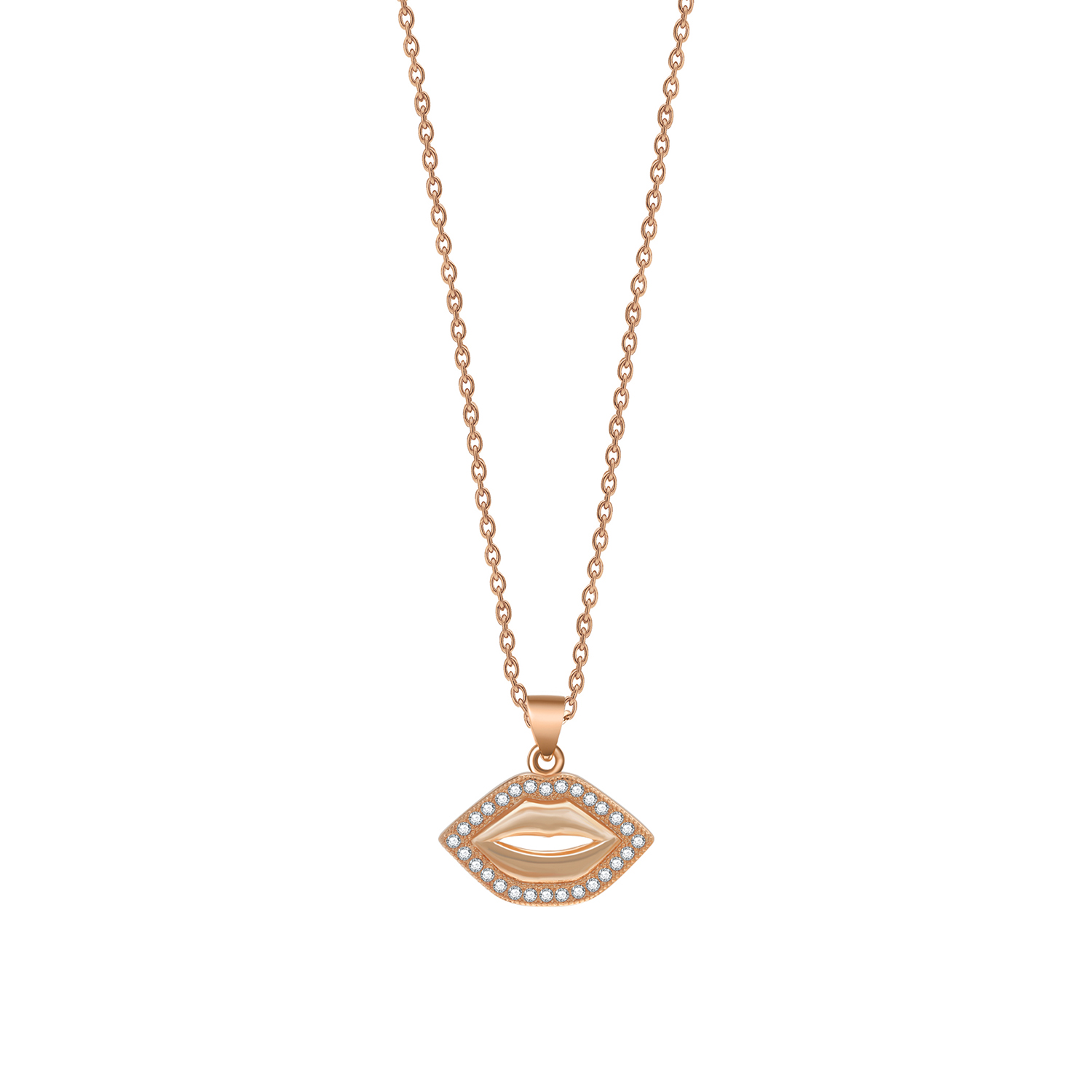 AAA cubo Zirconia pietre collana con ciondolo a bocca in ottone placcato oro girocollo donna rosa-oro labbro CZ gioielli fatti a mano presenti