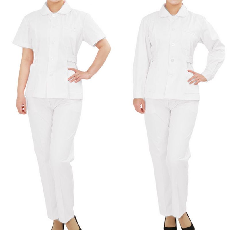 Kvinner todelt sykepleier uniform sett hvit multi-lomme button-down topper skjorte uformelle lange bukser løs dress klinikk