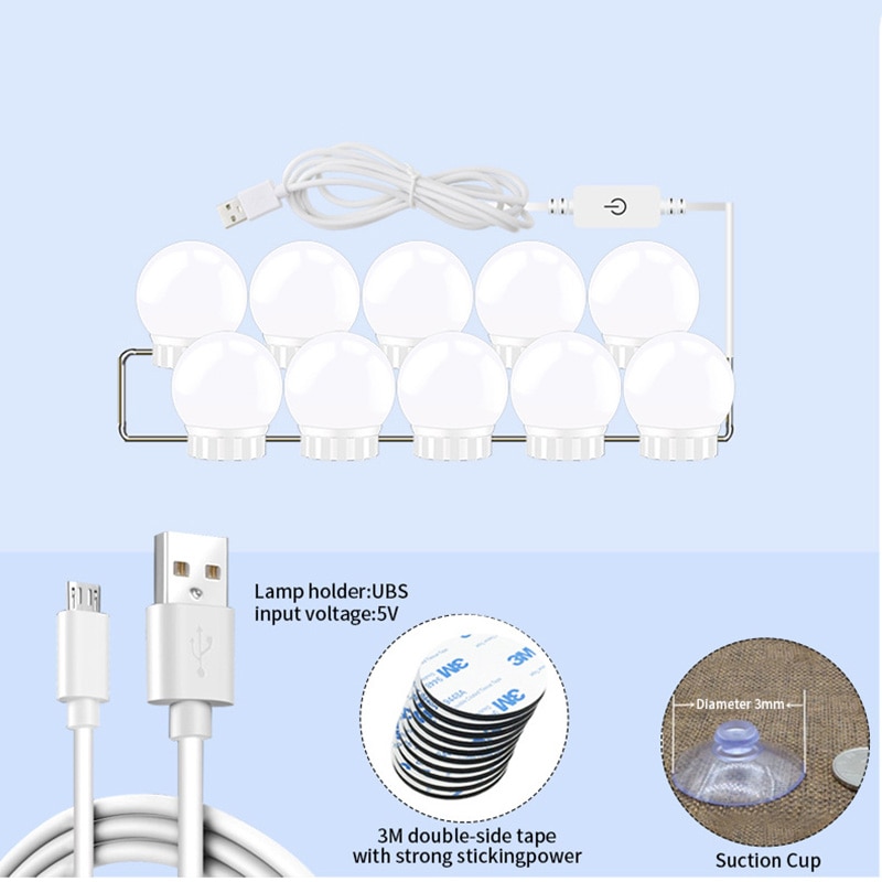 Usb led 5v makeup lampe væglampe skønhed 2 6 10 14 pærer sæt til toiletbord trinløst dæmpbare hollywood makeup spejl lys