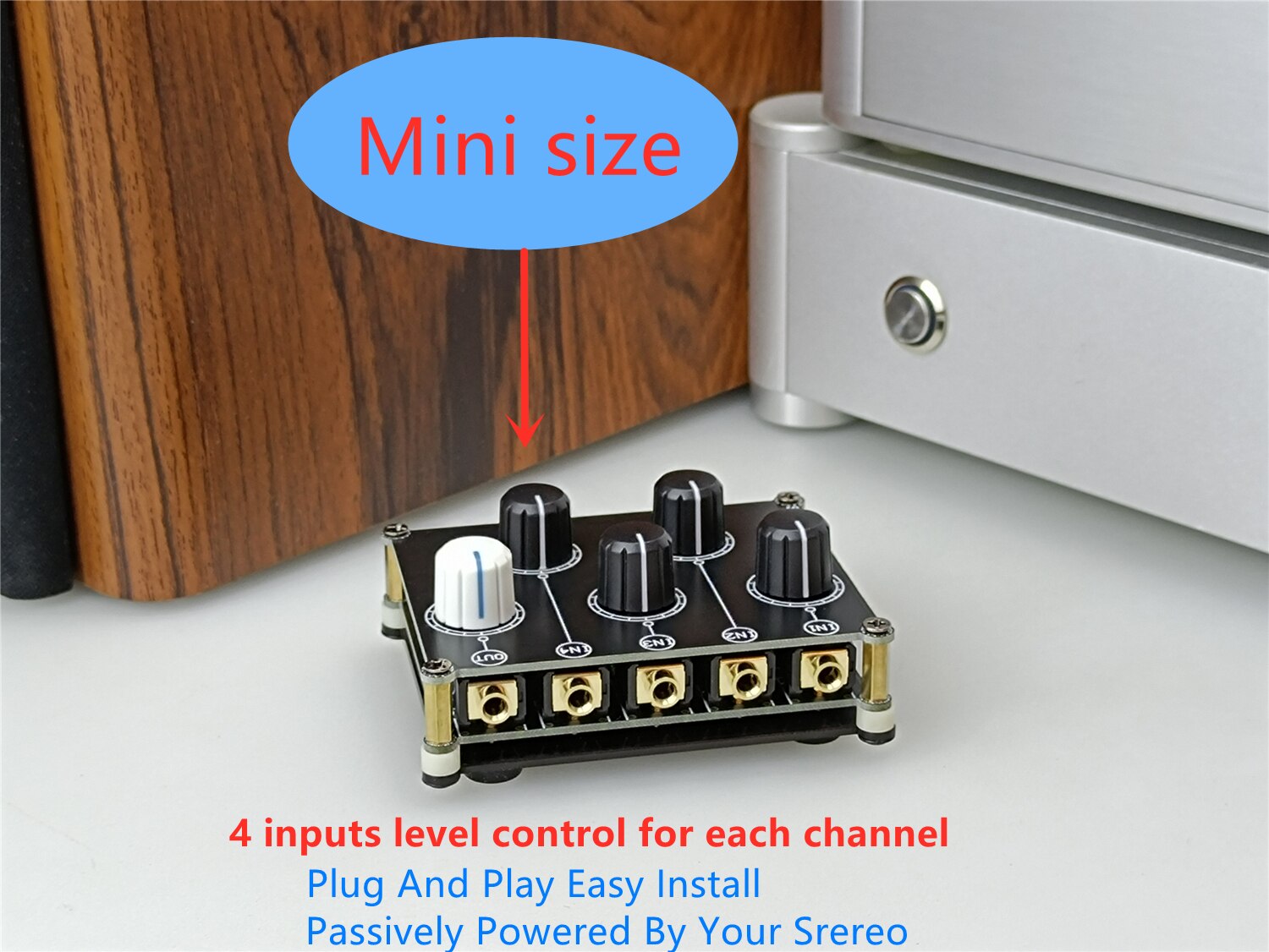 MX41 Stereo 4-in-1-out AUX Audio Mixer, Passive 3.5mm line levels control, mini 4 ways passive audio mixer