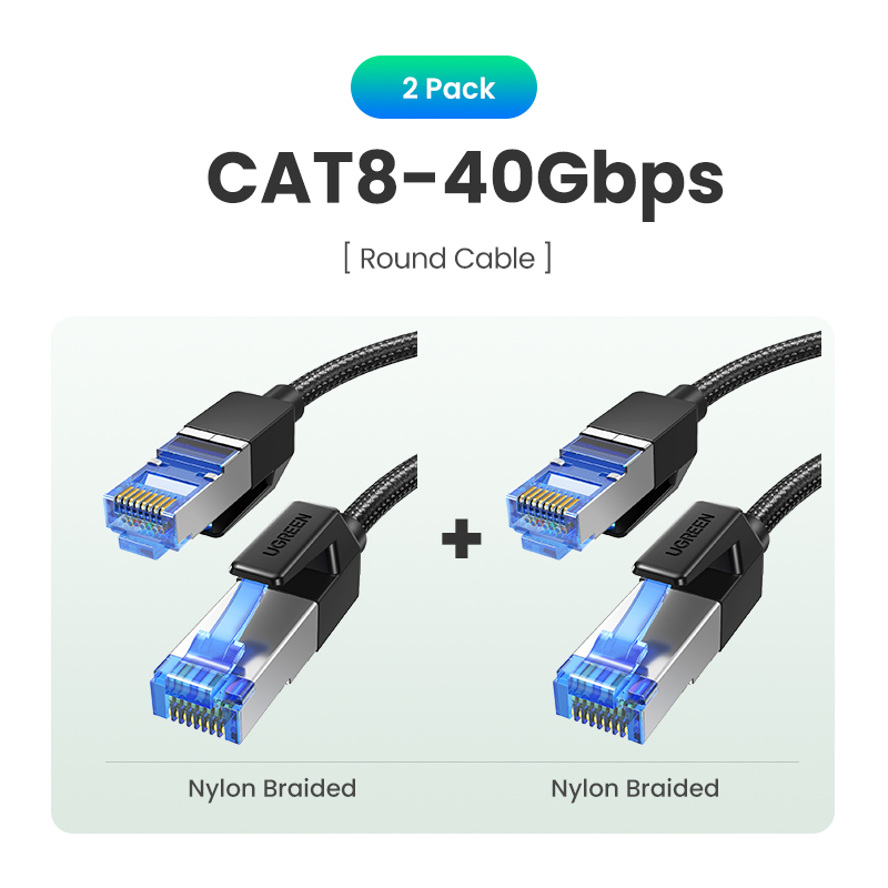 UGREEN CAT 8 Ethernet Cable CAT8 40Gbps 2000MHz Networking Nylon Braided Internet Lan Cord for Laptops PS 4 Router RJ45 Cable: army green / 3M