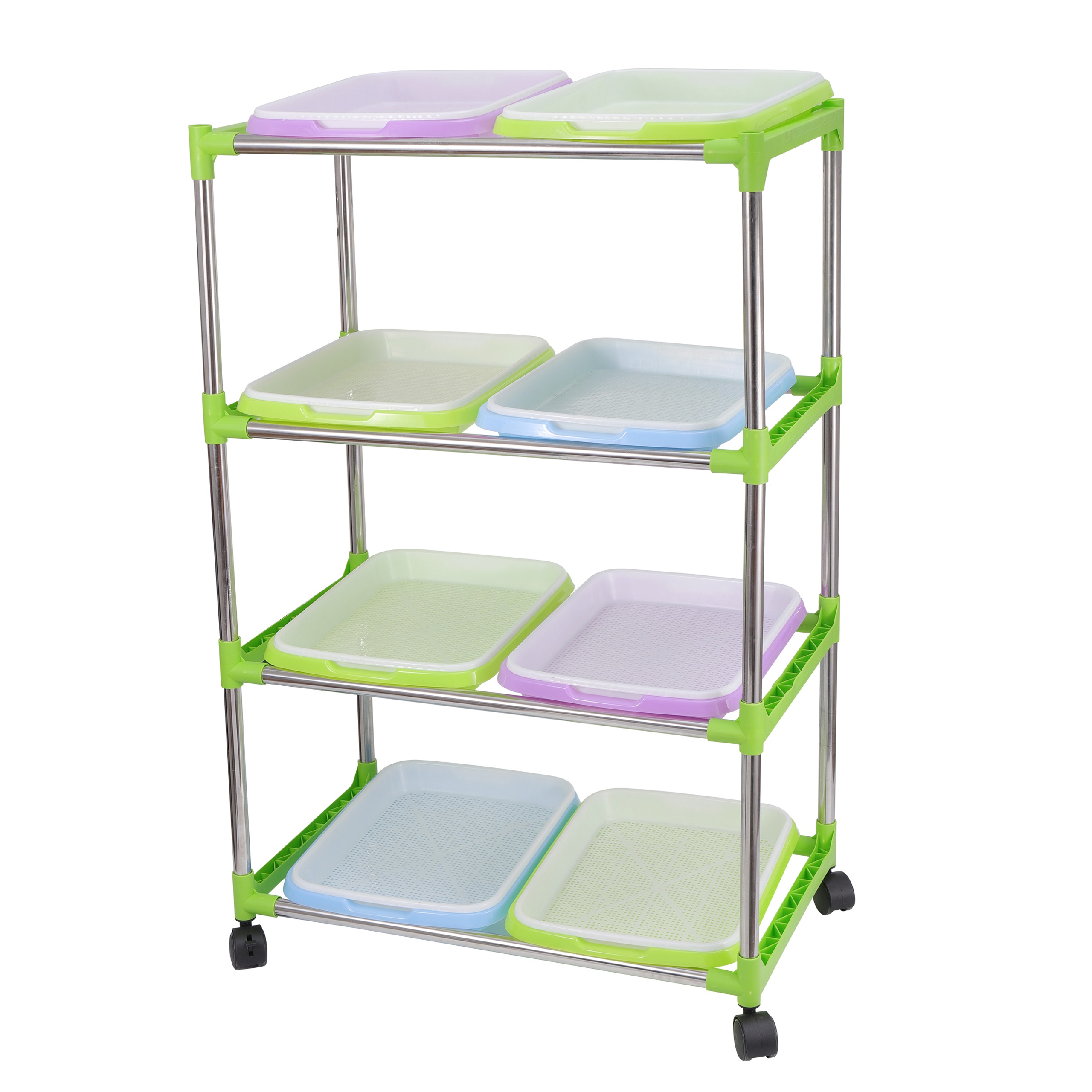 Bean Sprout Nursery Tray Shelf with Universal Wheel Stainless Steel Seedling Germination Tray HydroponicVegetable Planting Frame