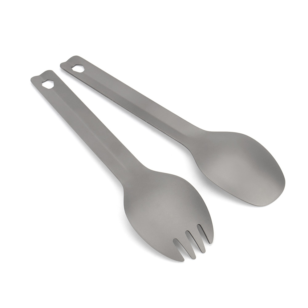 Titanium Legering Lepel Vork Diamant Patroon Picknick Gebruiksvoorwerp Outdoor Camping Food Vork Lepel Reis Tafelgerei
