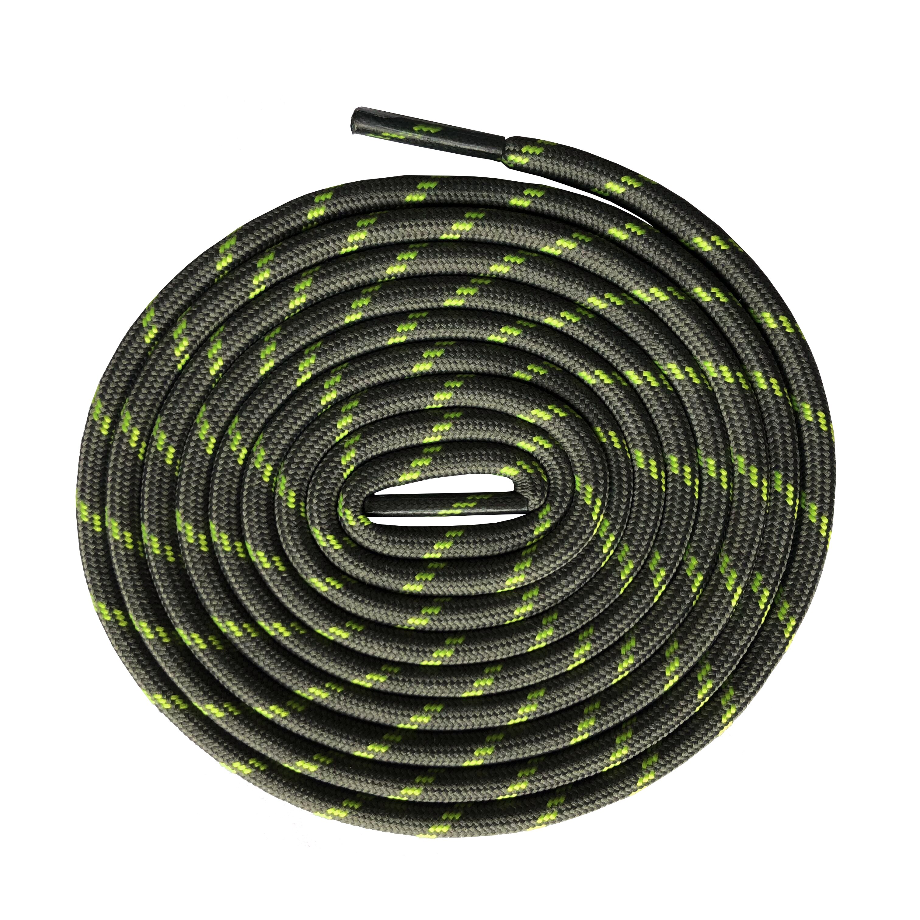 Round Shoe Laces of Polyester Shoelace Strings for Working Hiking Boots 120 - 140 CM: dark grey neon green / 140CM