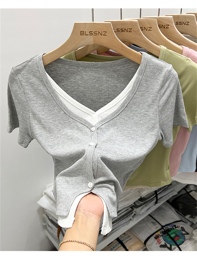 Sommer Frauen T-Shirt T-Shirt Frau Kleidung Spitzen T-Shirt weibliche Ernte oben T-Hemden y2k para mujer ropa de mujer roupas feminina traf: XL / Grau
