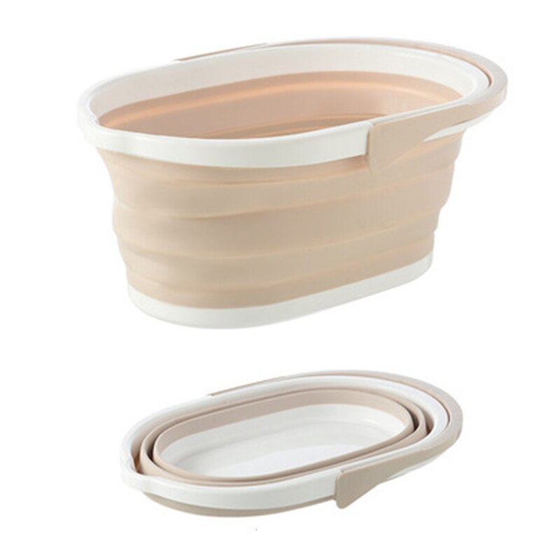 Opvouwbare draagbare autowas emmer nordic huishoudelijke plastic wasbak met handvat huishoudelijke dweil emmer vis vouwemmer: Beige
