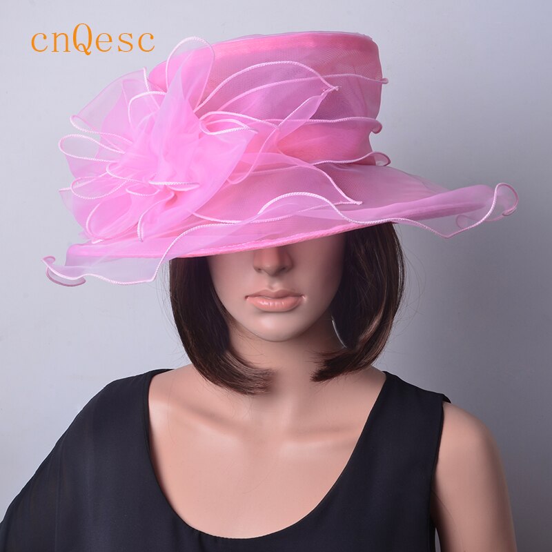 Rosa fucsia negro blanco Organza sombrero, sombrero de boda, Kentucky Derby sombrero para carreras, Copa de Melbourne, iglesia,. Ancho del borde 11 cm.