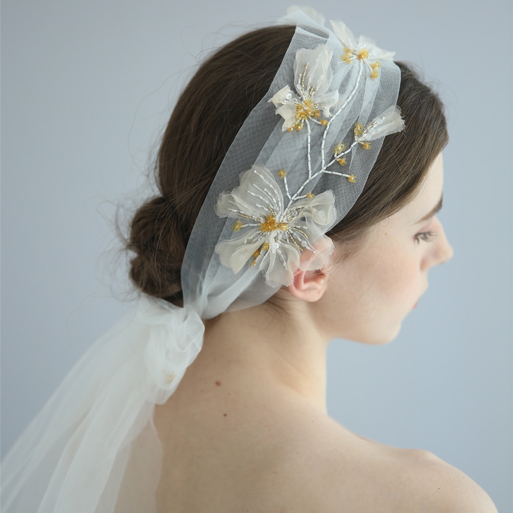 Hecho a mano bordado velo de novia lentejuelas con cuentas de la boda de novias Boho accesorios para el cabello