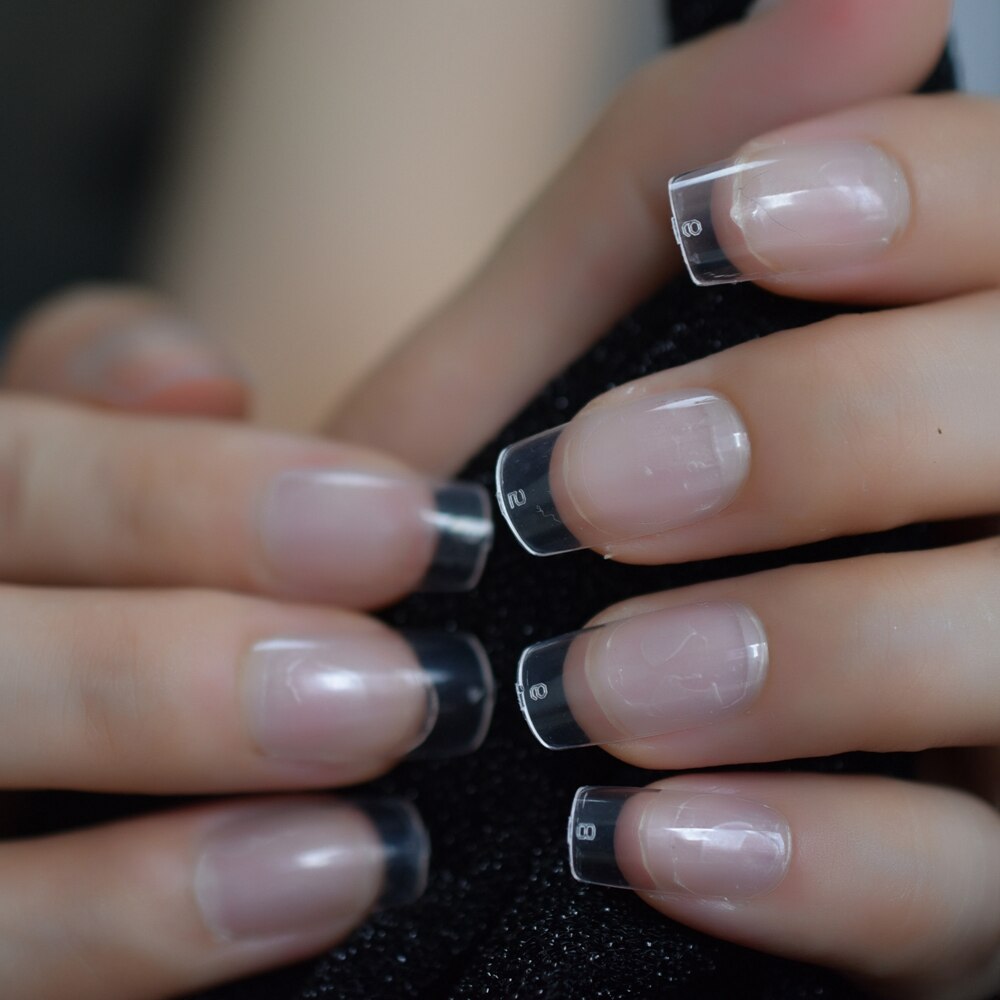 Medium matt genomskinlig salong nail art tips klar fyrkantig tryck på manikyr acylic lösnaglar kit 24: L5245