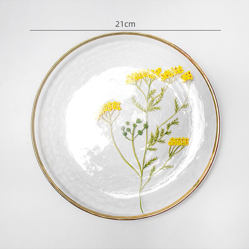 Cool Summer Hammer Mesh Glass Fruit Daisy Plate Salad Bowl Hand-painted Glass Tableware Dinner Set Plates and Dishes: 21cm