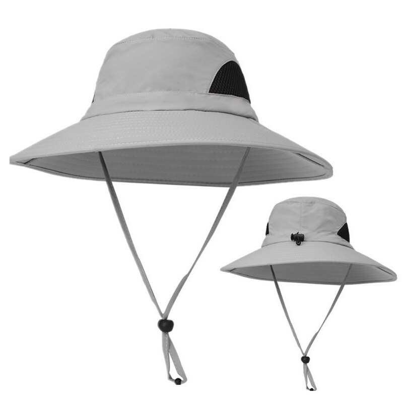 Fisherman Bucket Cap Nylon Wide Brim Sunshade Anti UV Waterproof Folding Outdoor Hat Head Wear With Adjustable Chin Strap
