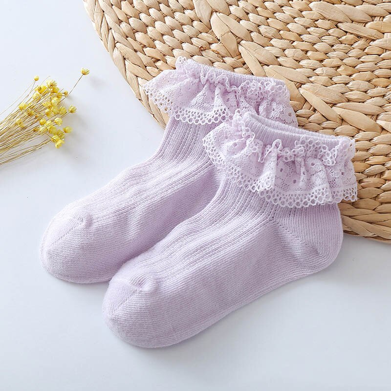 Sunmer Cute Baby Socks Breathable Baby Girl Socks Princess Lace Baby Socks Soft Cotton New Born Toddler Socks Sokken: Purple / 12-24M