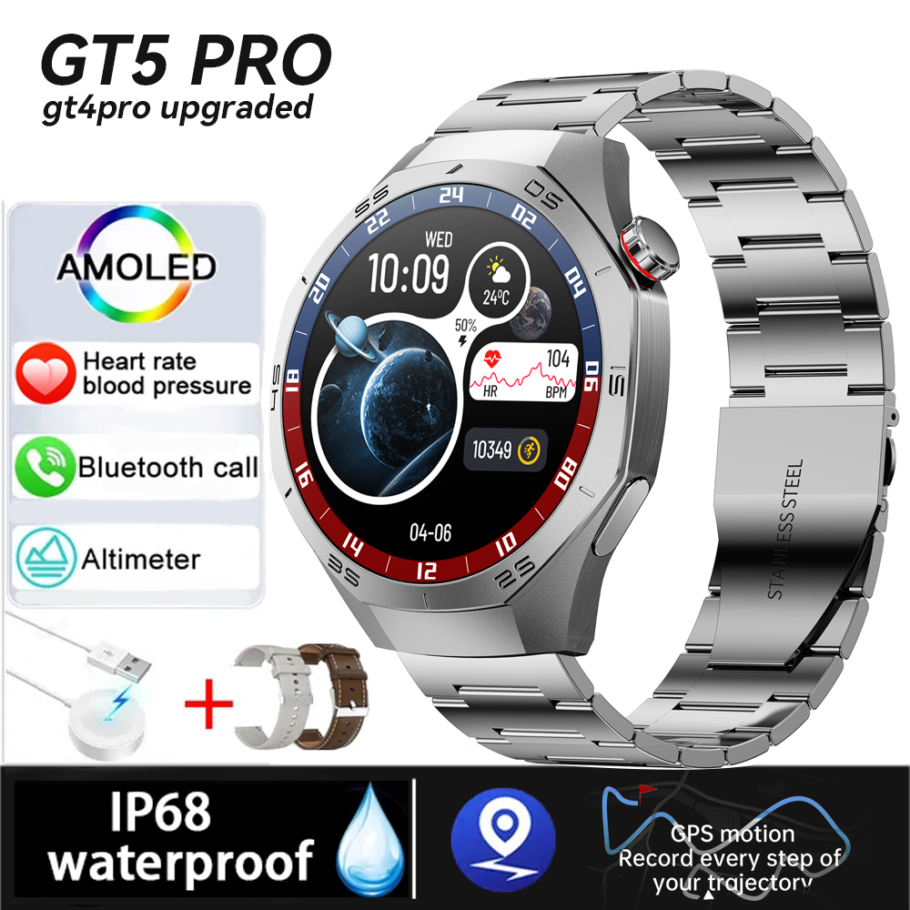 Gt 5 pro smartwatch masculino tela amoled gps esportes bluetooth chamada freqüência cardíaca oxigênio no sangue ao ar livre à prova dwaterproof água smartwatch 2025 novo: Azul