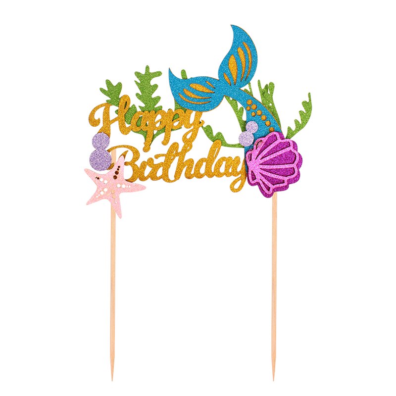 Mermaid Happy Birthday Cake Topper 1st Birthday Baby Shower Little Mermaid Cupcake Decor Happy Birthday Party Decor Kids Girl: Default Title