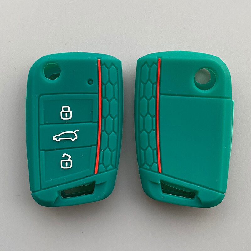 Funda de Gel de sílice para llave de coche, cubierta de 3 botones para Volkswagen Golf 7 mk7 Seat Ibiza Leon FR 2 Altea Azteca para Skoda Octavia: dark green