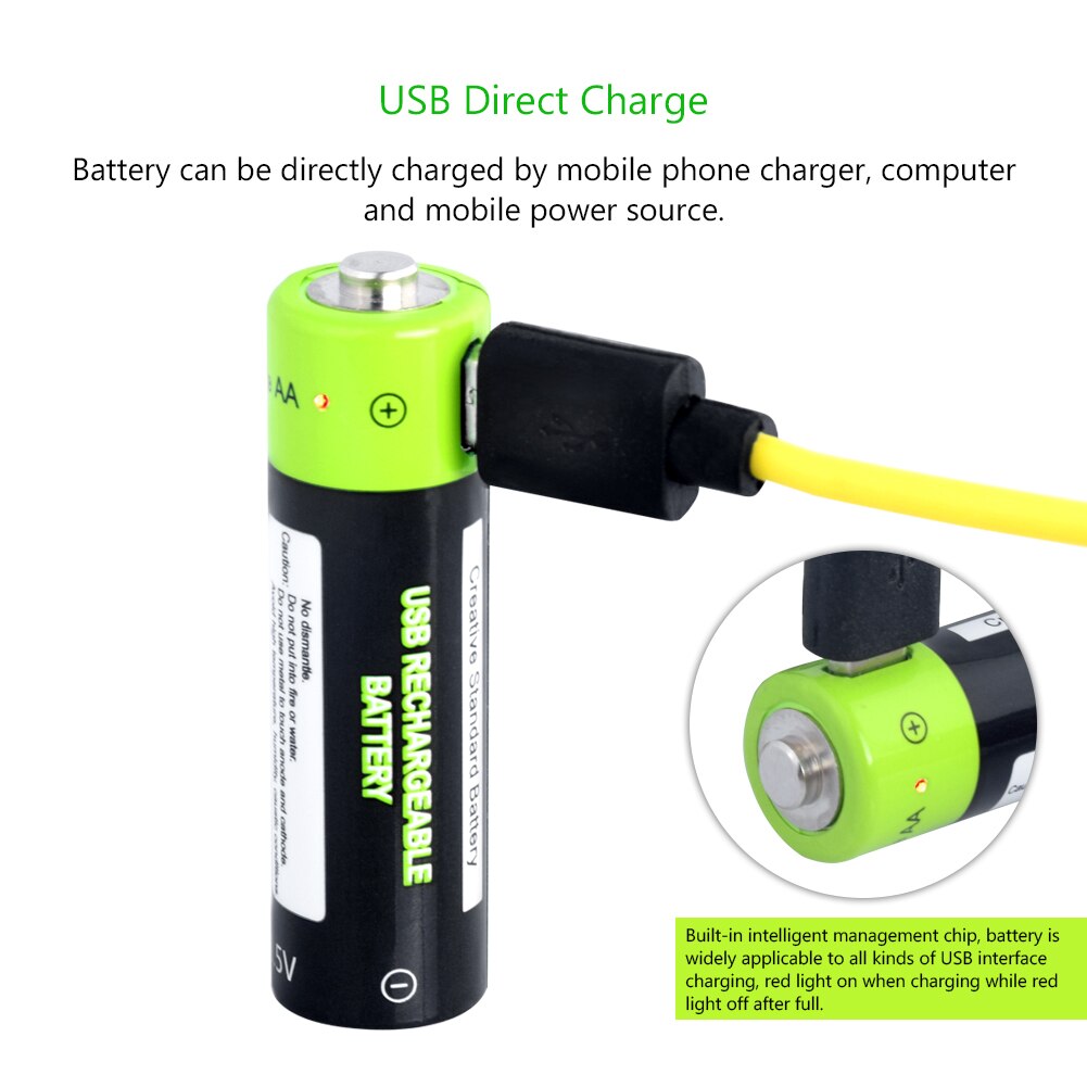 Aa Batterij 1.5V Lithium 1700Mah Aa Usb Li-Ion Batterij 1.85Wh Li-Polymeer Met Usb Oplaadbare + Usb kabel Charger Kit Voor Klokken