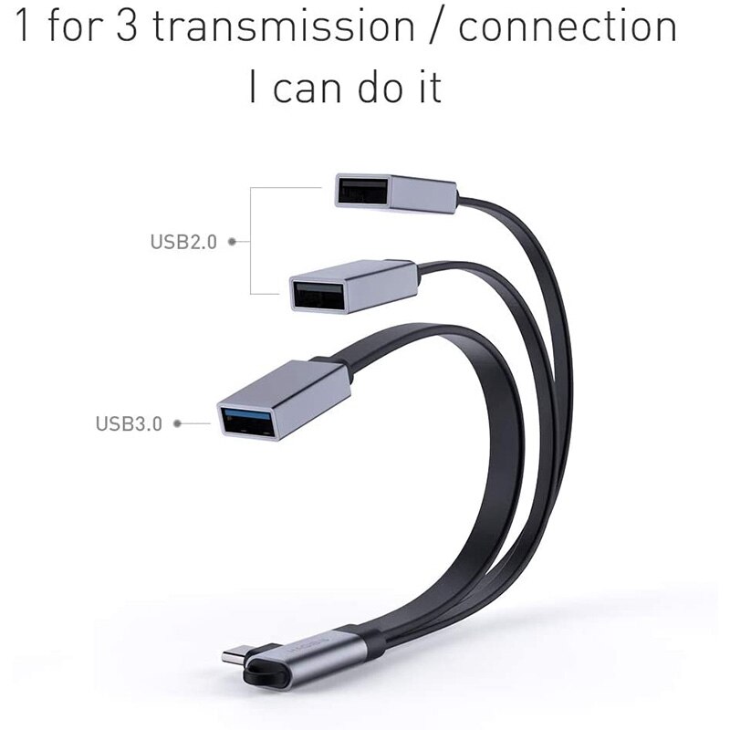 Usb C Hub, Type-C Kabel Otg Adapter Met 3 Usb-poorten, usb C Draagbare Verlengkabel Voor Mobiele Telefoons Computers, Elleboog