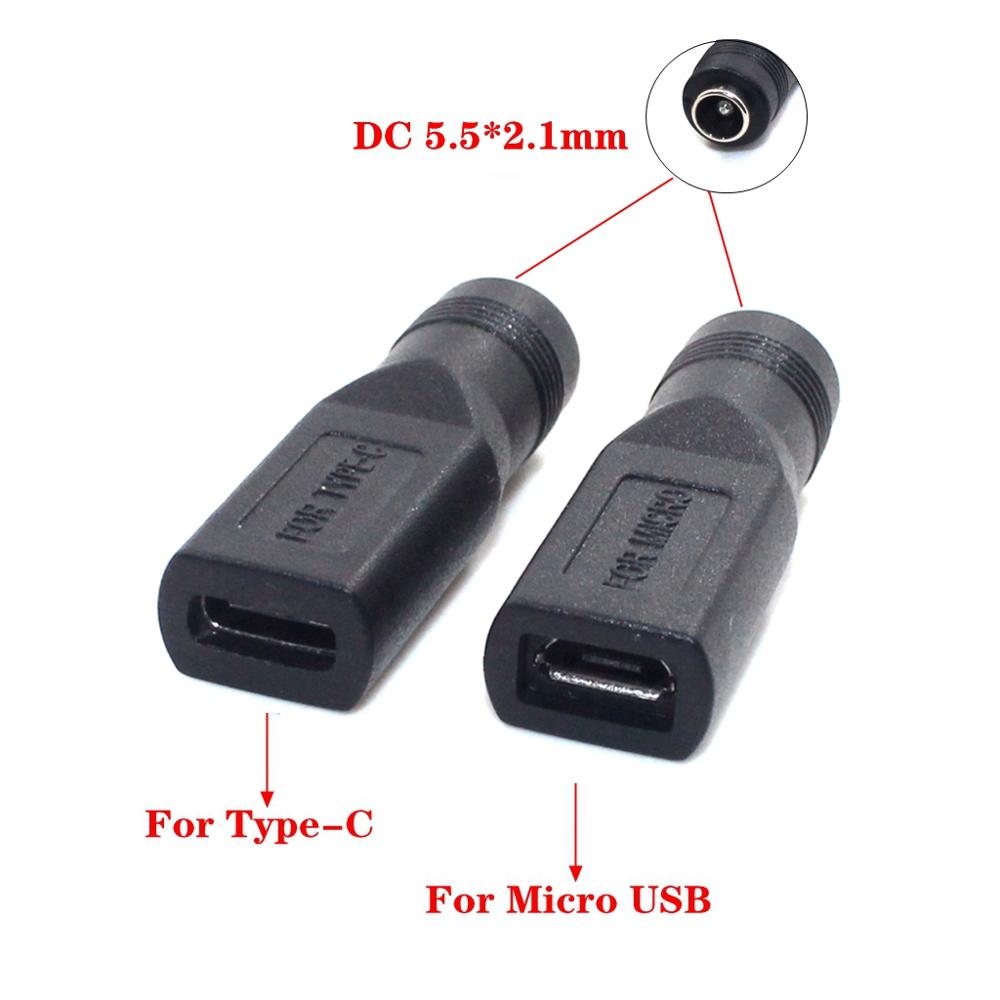 5v dc 5.5*2.1 voedingsaansluitingen naar micro-usb/type-c vrouwelijke  dc 5.5 mm x 2.1mm voedingsconnectoradapter