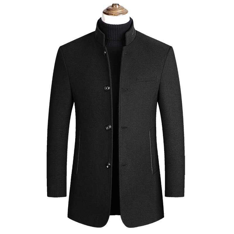 Wollen Heren Jas, Heren Jas, Herfst En Winter Stijl Wollen Jas Mannen, mid-Length Business Casual Heren Dragen, Jassen Voor Mannen: Black / 4XL